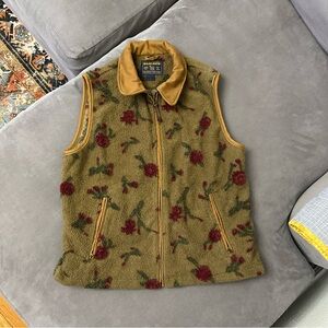 Vintage Woolrich Floral Sleeveless Fleece Vest Full Zip Hiking USA Sz M/L Y2K